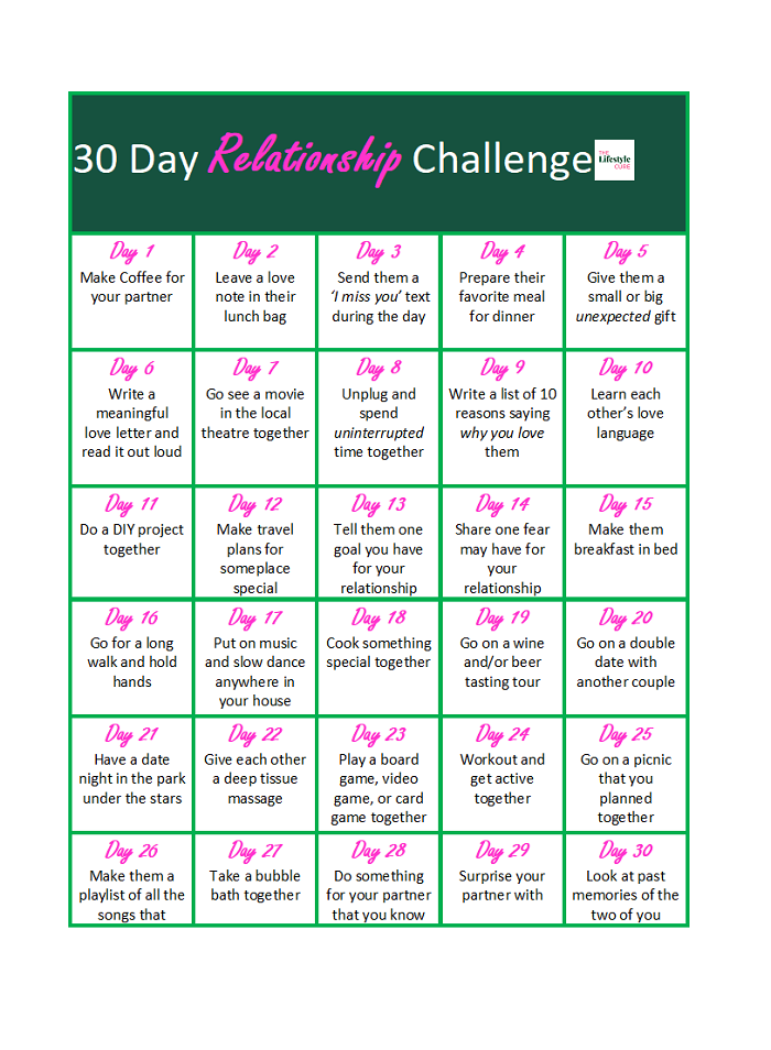 30 Day Relationship Challenge Printable 7584